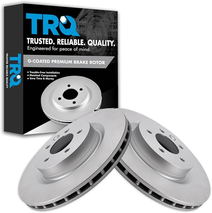TRQ Front Brake Rotor Set G Coated Vented Compatible with 2017 Land Rover Discovery 2010-2016 LR4 2014-2017 Range Rover 2006-2017 Range Sport