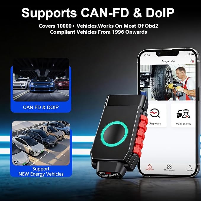 VIDENT iSmartDiag510 Bluetooth Bidirectional OBD2 Scanner, CAN FD/DoIP Full System Diagnostic Tool, 13 Reset Functions, Lifetime Free Update for iOS Android