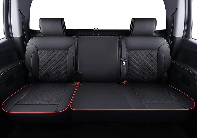 LUCKYMAN CLUB Chevy Silverado/Sierra P01-S1 Seat Covers Full Set, Fit 2019-2024 1500/2020-2024 2500 HD/3500 HD Crew Cab with Breathable Faux Leather (Full Set, Black/Red)