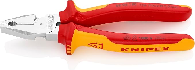 Knipex High Leverage Combination Pliers chrome-plated, insulated with multi-component grips, VDE-tested 180 mm (self-service card/blister) 02 06 180 SB