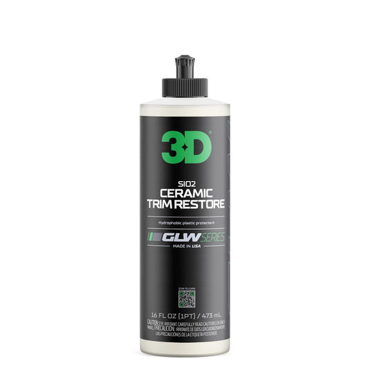 3D SiO2 Ceramic Trim Restore, GLW Series | Ultimate Hydrophobic Trim Reviver | SiO2 Infused Restoring, Shining, & Protecting | Restores Black Plastic & Vinyl | DIY Car Detailing | 16 oz
