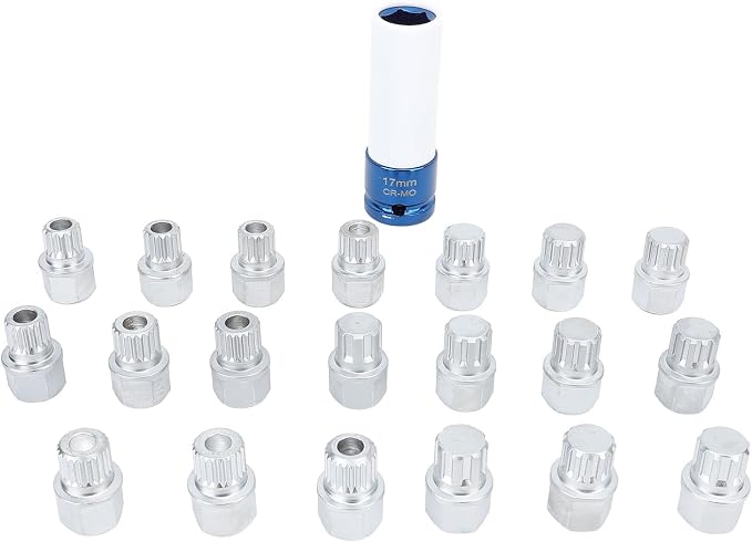 Qqmora 21pcs Wheel Lock Lug Nut Remover Tool Kit with 0.5in Drive Adapter Steel Chrome Plated 36 1 300 for R50 R52 R53