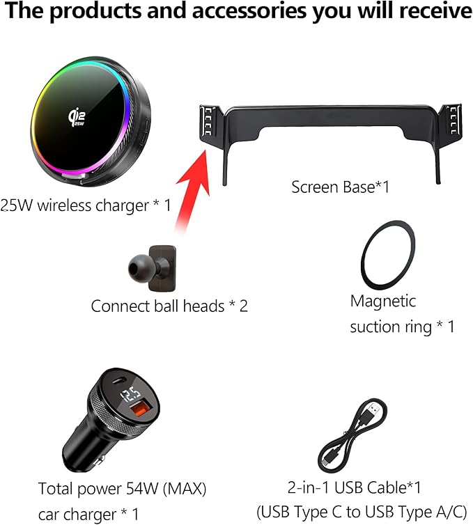 Qi2.2 25W Magnetic Car Mount Charger for Nissan Armada 2021 2022 2023 2024 Accessories, for Fast Charging Cell Phone Holder 12.3 Inch Screen Fixed Clip with Cooling Fan＆54W Fast Adapter
