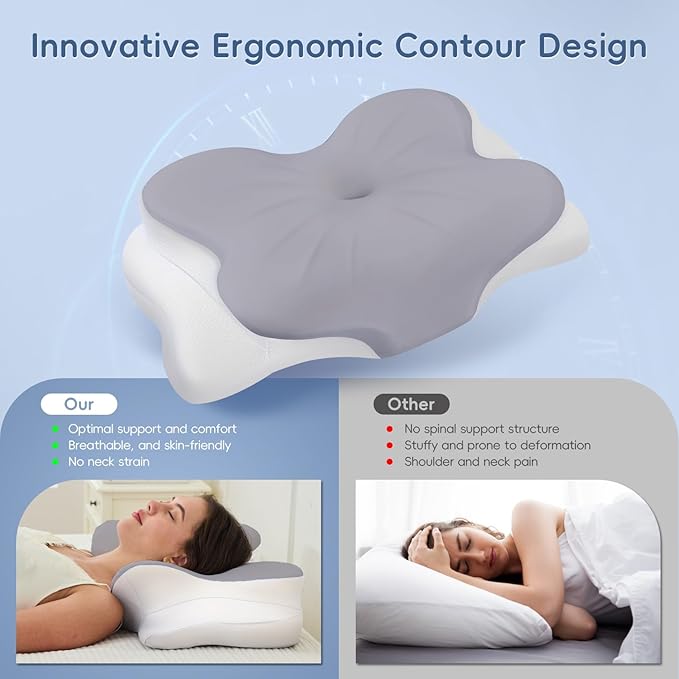 Cervical Neck Pillow, Ergonomic Memory Foam Pillows for Neck Pain Relief with Breathable Pillowcase, Adjustable Contour Neck Support Pillow for Side Back Stomach Sleepers, Odorless (Grey)
