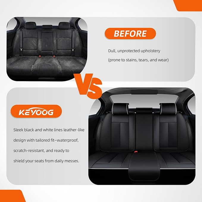 5-Seater Car Seat Covers Full Set, Fit for Front and Rear Seats of Cars, Waterproof and Breathable Nappa Leather, Compatible with Airbags, Car Seat Protector Covers for Most Cars - Black White