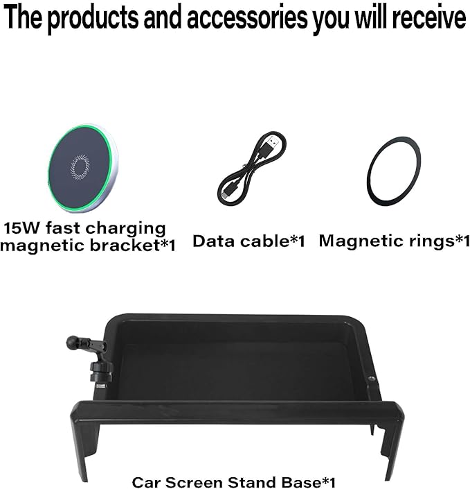 Car Phone Holder for Toyota Tacoma 2024 2025/4Runner 2025 Accessories Apply to 14 Inch Touchscreen 15W Fast Wireless Charger Screen Fixed Clip Cell Phone Mount with Dashboard Storage Tray