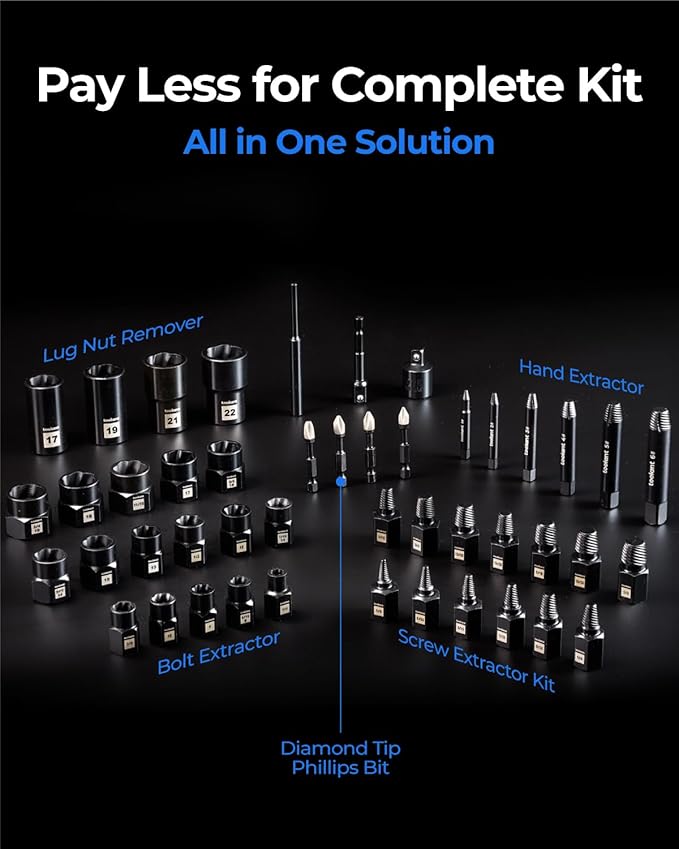toolant 46pcs Impact Bolt Extractor Kit, Nut Remover Socket Tool Kit, Stripped Bolt Extractor for Damaged Screws and Bolts-Gift Package
