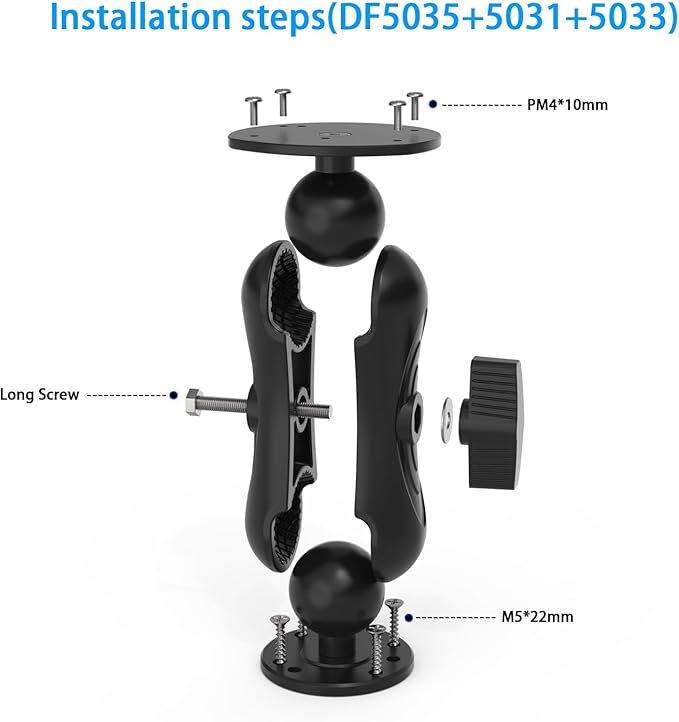 Aluminum Alloy Fish Finder Mount with C Size 1.5" Ball Rectangular Plate & Round Base, 5.19" Arm Marine Electronic Mount Compatible with Garmin,Humminbird Kit (Black)