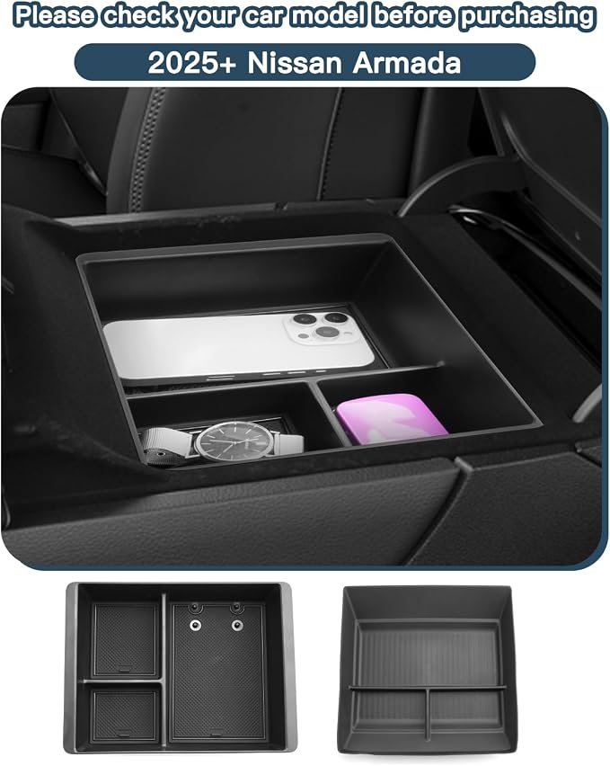 Ruiya 2025 2026 Armada Console Organizer for 2026 Nissan Armada Accessories Armrest & Lower Console Organizer Compatible with 2025 2026 Nissan Armada SV/SL/Platinum/Pro-4X/Platinum Reserve-2Packs