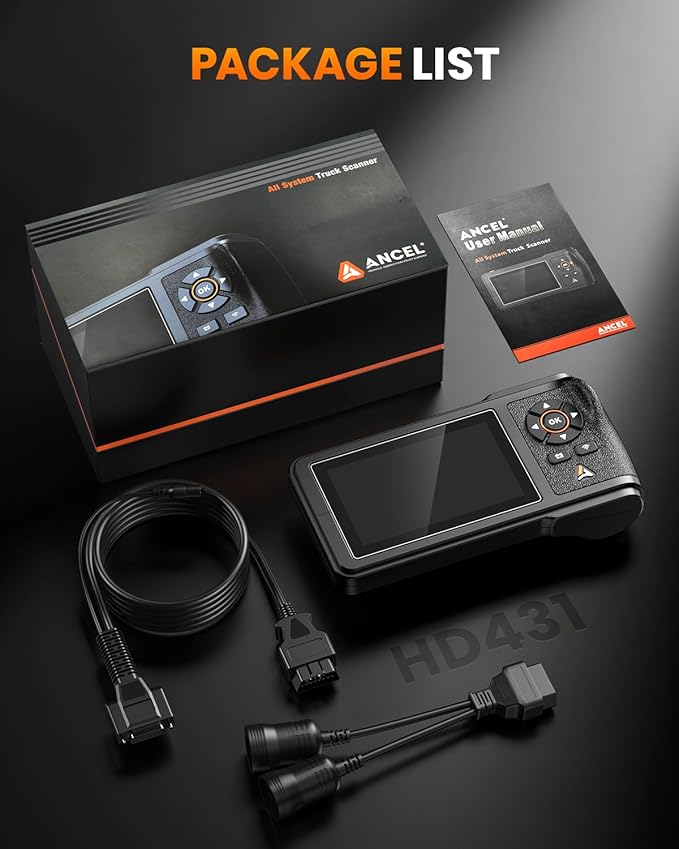 ANCEL HD431 Heavy Duty Truck Scanner, DPF Regen & Forced Reset for Paccar & Detroit Engines, Full System Diagnostics Diesel Code Reader, Professional OBD2/HDOBD Mechanic Tool for Commercial Vehicles