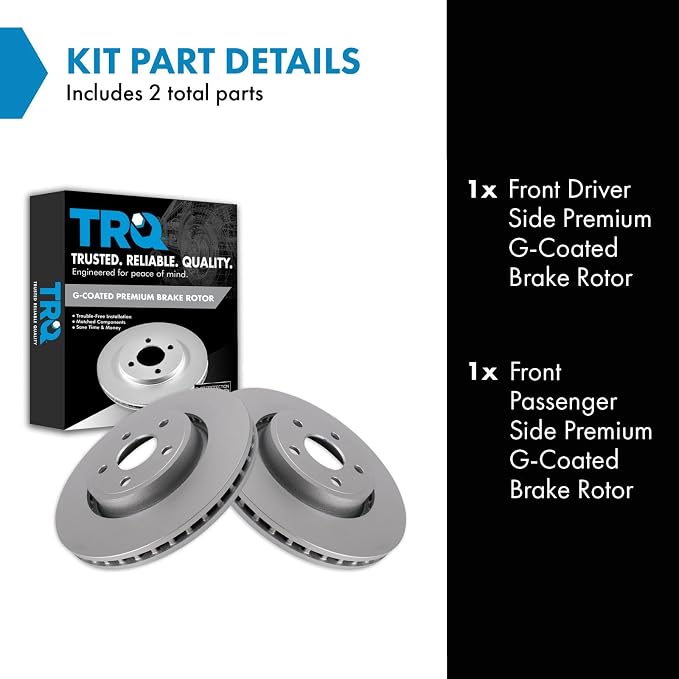 TRQ Front Brake Rotor Set G Coated Vented Compatible with 2011-2023 Dodge Durango 2011-2021 Jeep Grand Cherokee 2022 Jeep Grand Cherokee WK