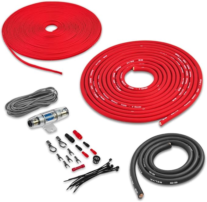 Belva True 4 Gauge AWG Premium CCA Amplifier Wiring Kit Without RCA Cable - BPK4 RED