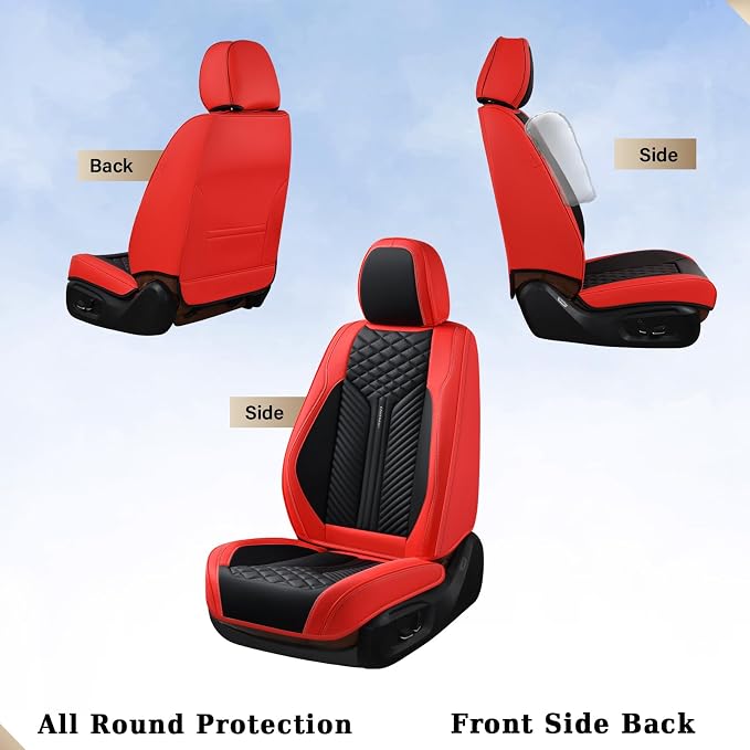 Coverado Front Seat Covers, 2 Pack Waterproof Seat Covers for Cars, Luxury Leather Seat Cushions, Front and Rear Seat Protectors, Auto Seat Covers Fit for Most Vehicles(Black&Red)