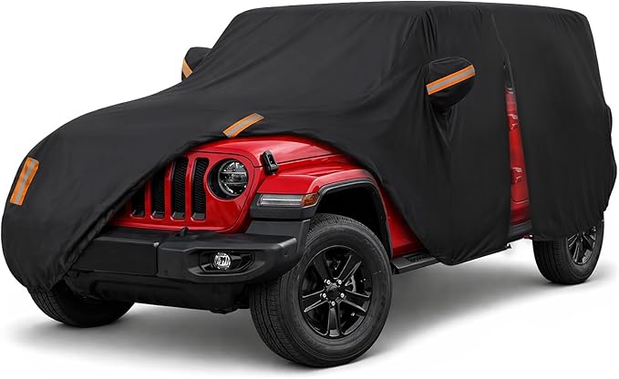 Car Cover for Jeep Wrangler 2 Door 1987-2026 JK JL CJ YJ TJ Outdoor Waterproof Sun Rain Snow Hail UV Protection with Driver Door Zipper
