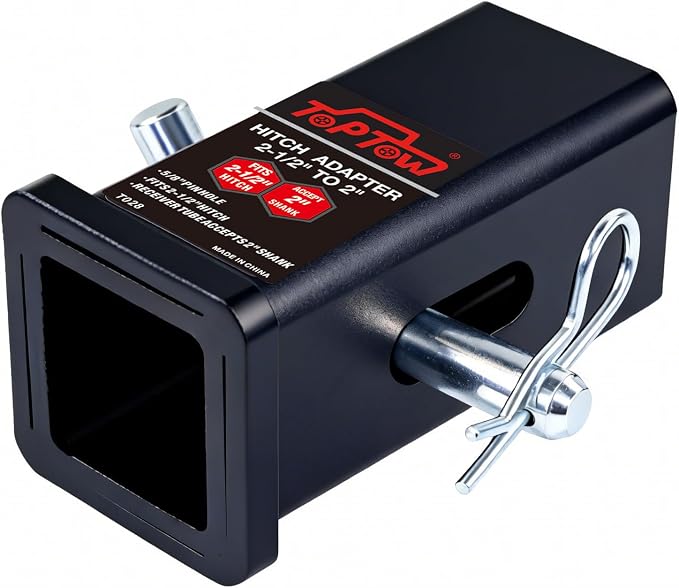 TOPTOW 64028S Trailer Hitch Adapter 2-1/2" to 2" Hitch Reducer Sleeve Carbon Steel, Upgraded, 5/8 inch Pin & Clip Included