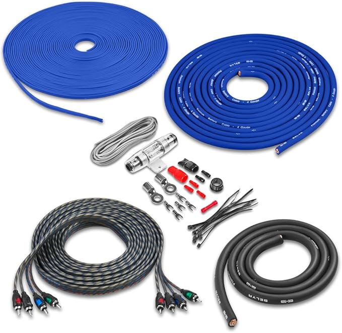 Belva True 4 Gauge AWG Premium CCA Complete Amplifier Wiring Kit with OFC 4-Channel RCA Cable - BAK44BL Blue