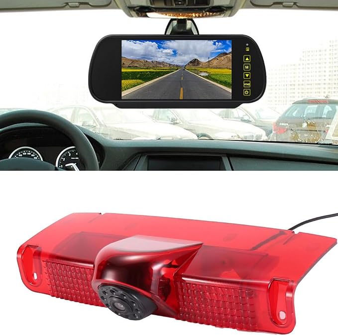 Car Third Roof Top Mount Brake Lamp Light Rear View Reverse Parking Camera,Replacement for Chevrolet Express GMC Chevy Savana Exporer Vans Cargo Van 2003-2018(with 7 inch Rear View Mirror)