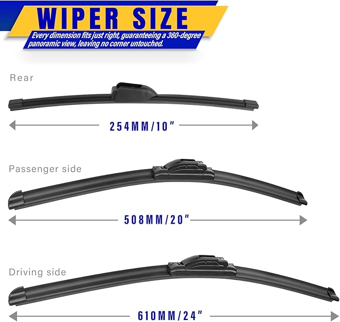 3 wipers Replacement for 2020-2023 Kia Soul, Windshield Wiper Blades Original Equipment Replacement - 24"/20"/10" (Set of 3) U/J HOOK