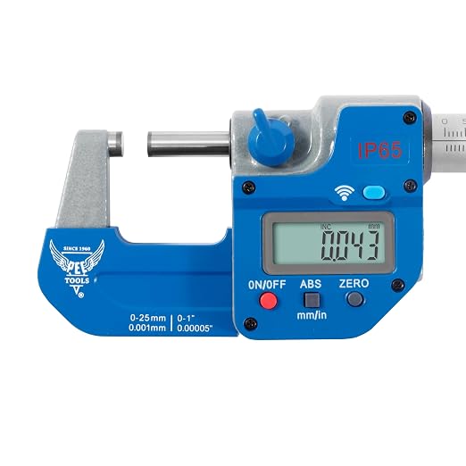 PEC Tools Bluetooth Absolute Digital Micrometer 0-1"/25mm, IP65 Oil & Splashproof, Bluetooth High Accuracy Measuring Tool with LCD Display with Inch/Metric Conversion