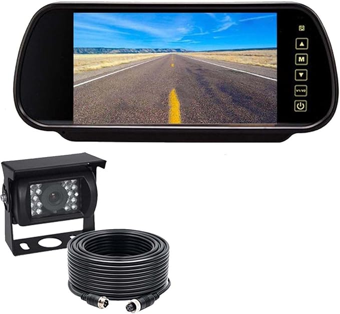 7 Inch TFT Car 1080P Rear View Monitor Screen for Parking Backup Camera, Backup Camera Monitor for Car SUV Van Truck with Two Video Input, Power 12V/24 (Vwith Camera and 10m Cable)