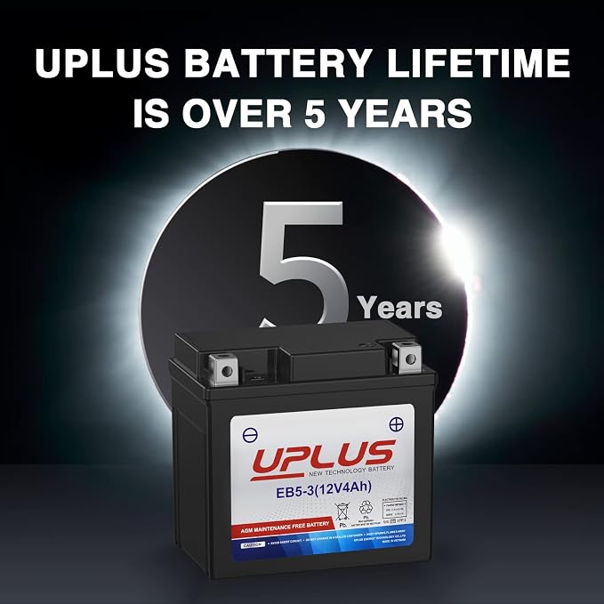 UPLUS YTX5L-BS ATV Motorcycle Battery, EB5-3 Maintenance Free 12V 4Ah SLA Batteries Scooter AGM Battery, Replacement for GTX5L-BS, ETX5L-BS, CTX5L-BS, BTX5L-BS, PTX5L-BS, AGM12-5, YTZ5S-BS