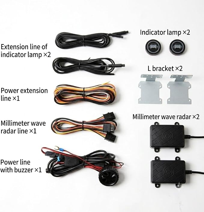 24ghz Microwave Radar Blind Spot Detection System Kit Compatible with 12V Universal Cars, SUVs; Monitors Rear Blind Zones to Deliver LED Buzzer Alerts for Lane Change Assist Kit