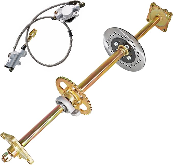 GXYWADY 32 Go Kart Rear Axle Kit with Shaft + Hub + Brake Master Cylinder Replacement for Go Kart ATV 32 Inch