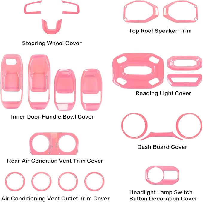 CheroCar 21PCS Full Set Interior Decoration Trim Kit for 2018-2026 Jeep Wrangler JL JLU & Gladiator JT Steering Button Frame, Air Conditioning Vent, Reading Light,Speaker (Pink)