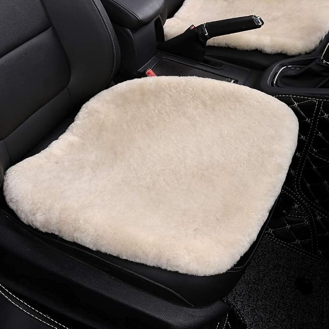 OGLAND Fuzzy Sheepskin Car Seat Covers | Genuine Fur Wool Seat Protectors for Leather Bucket Seat Cushions | Fluffy Warmers for Mercedes, Audi & Luxury Cars | Flush Furry Interior Upgrade, Pearl