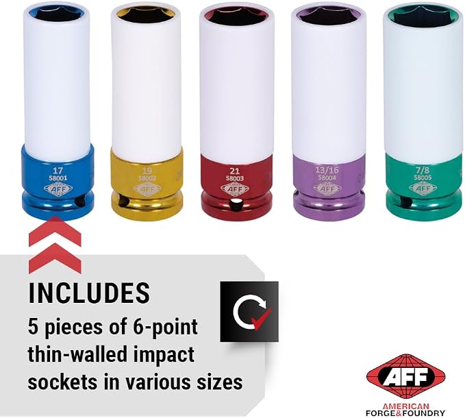 AFF Mag Wheel Impact Socket Set, 1/2" 5 Piece Set, 58006