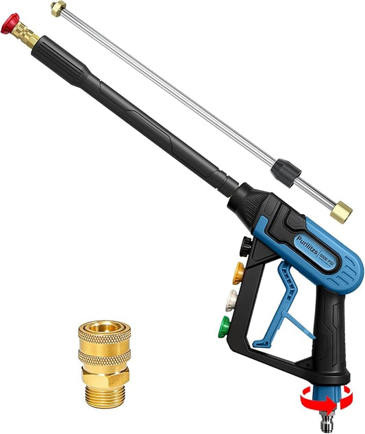 5000PSI Pressure Washer Gun 3/8'' Swivel Plug with Extension Wand, M22 Coupler & 5 Nozzle Tips, 40 inch, Power Washer Gun for Car Detailing Yard House Cleaning