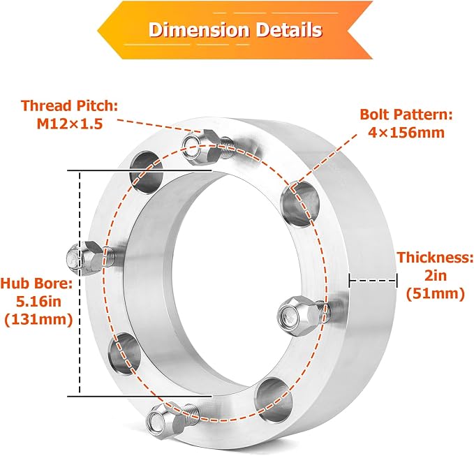 WeiSen 4x156mm 2" Wheel Spacers Compatible with Polaris RZR XP1000/900/Pro XP/Turbo/Ranger/General, 4PCS Wheel Adapters with M12x1.5 Studs & 131mm Bore