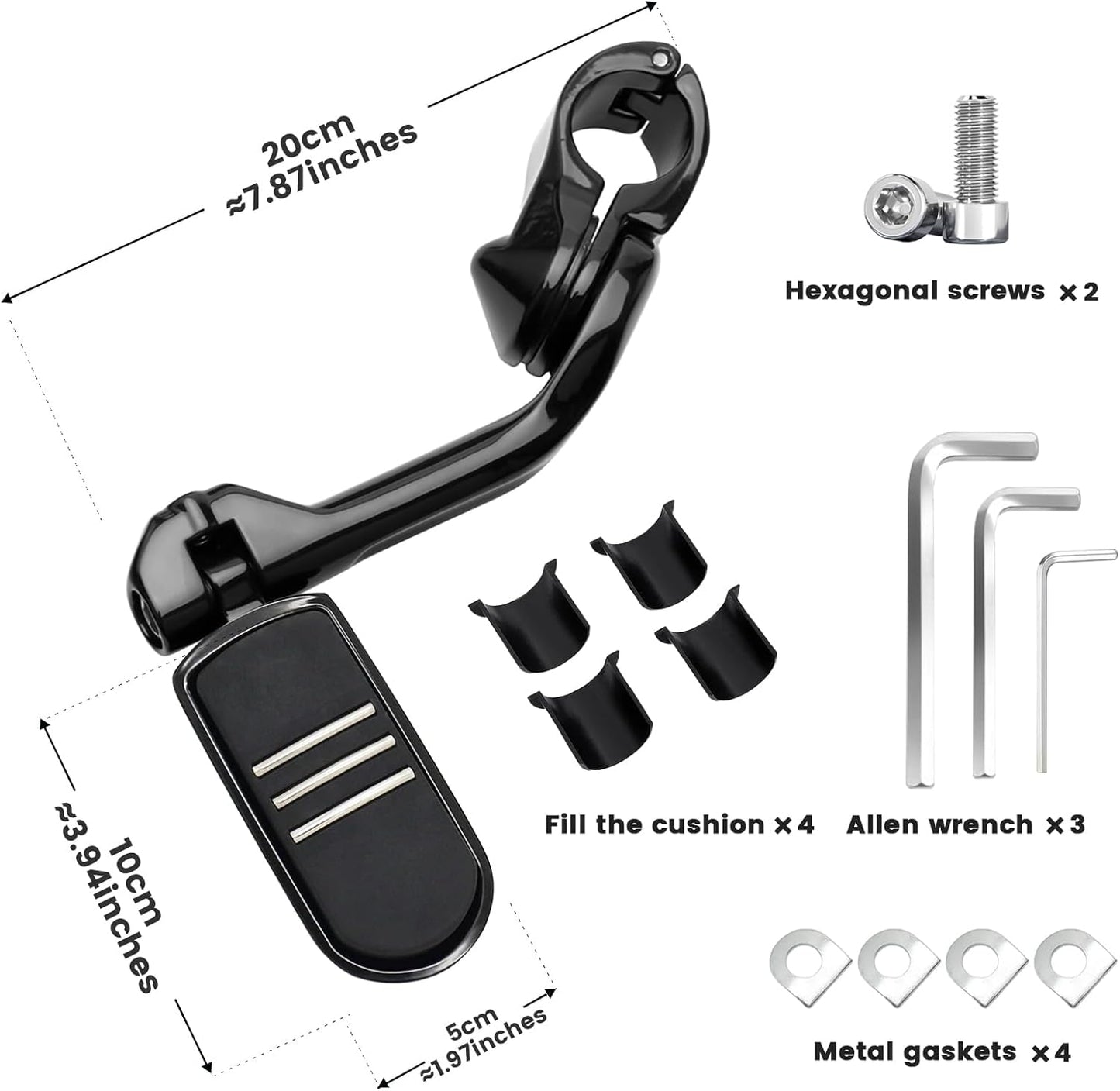 1.25" Highway Footpegs, Motorcycle Adjustable Footrest for Harley Davidson Touring Road King Road Glide Street Glide Electra Glide Dyna Sportster Softail 1 1/4" Engine Guard, Black