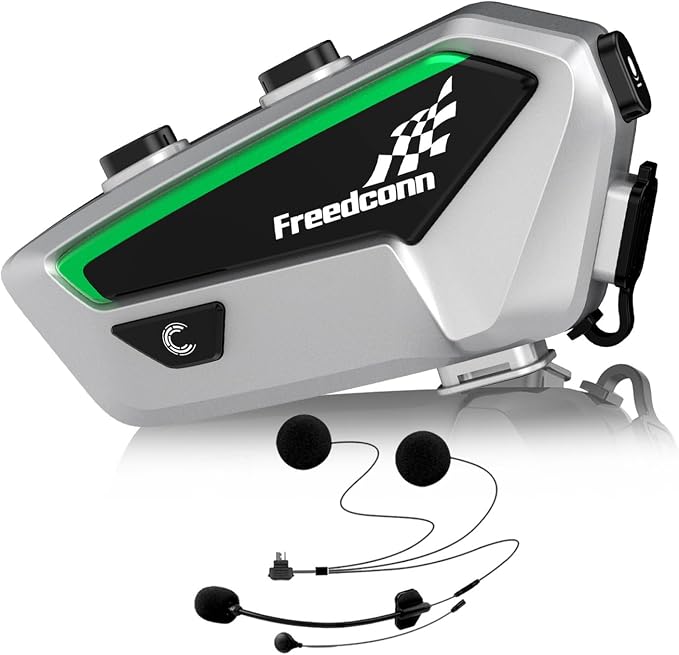 FreedConn FX Motorcycle Intercom Headset Speakers, 10 Riders Helmet Bluetooth Intercom, Universal Communication Systems with Music Sharing/Noise Cancellation/FM Radio for Snowmobile/ATV, Silver