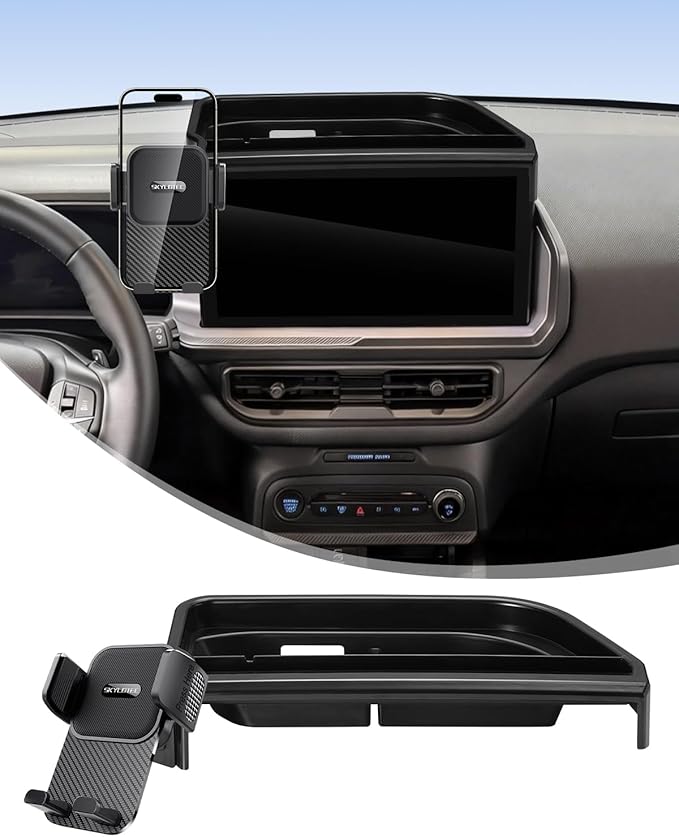 SKYLOTEC Dash Tray with Phone Holder for 2025 Ford Bronco Sport Phone Mount Dashboard Storage Accessories 13.2-Inch Screen, Automobile Cradles Dash Console Organizer Cell Phone Base