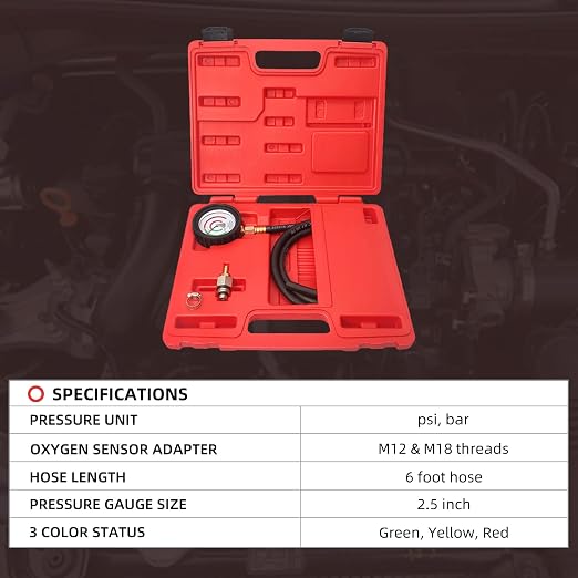 Exhaust Back Pressure Tester/Gauge, Automotive Replacement Exhaust Cat-Back Systems with 6-Foot Hose Automotive Back Pressure Tester
