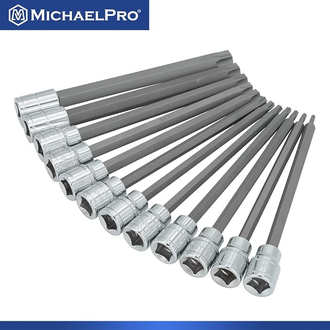 MichaelPro 12-Piece 3/8'' Drive Long Torx Bit Socket Set, T10 to T60, 6-Inch Length for Easy Reach in Deep Areas, High Torque Resistant CR-V and S2 Steel, Sturdy Storage Case Included - MP012019