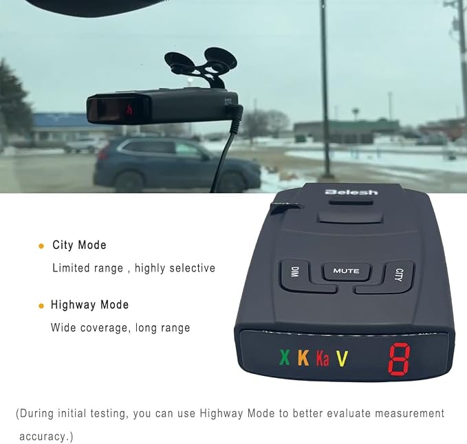 S360 Laser Radar Detector for Cars – City/Highway Mode, Mute & DIM Function, Voice Alert, Long Range Detection, Easy Installation, Compatible with All Vehicles