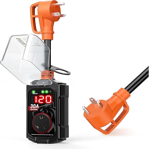 Vehiker 16000 Joules-RV Surge Protector 30 Amp with Display, RV Power Surge Voltage Protection, RV Adapter Plug for Camper, Circuit Analyzer for Travel Trailers with Waterpoof Cover