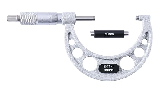 Accusize Industrial Tools Outside Micrometer, 50-75mm, EG00-0075 | 50-75mm, Ultra-Precision, Carbide Tipped, M-Type, Resolution 0.01mm, Ratchet Friction Thimble, Solid Storage Case
