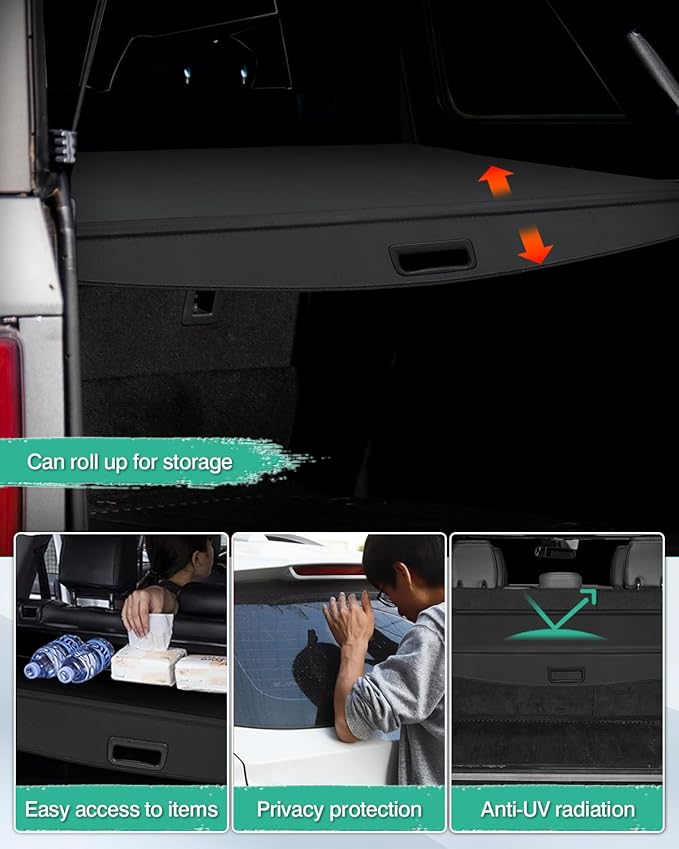 Powerty Retractable Cargo Cover for Ford Bronco Accessories 2025 2024 2023 2022 2021 4-Door Soft Hard Top, Rear Trunk Cargo Cover Security Shield Shade(Not for Bronco Sport & Bronco 2-Door)