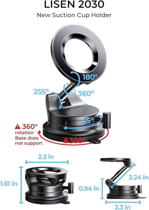 LISEN for Magsafe Car Mount, Cell Phone Holders for Your Car, Magnetic Car Accessories for Women Men Jeep Truck, Gifts for Mothers Day Him Her for iPhone 17 Pro Max 16 15 14 13 12, Samsung S26, Black