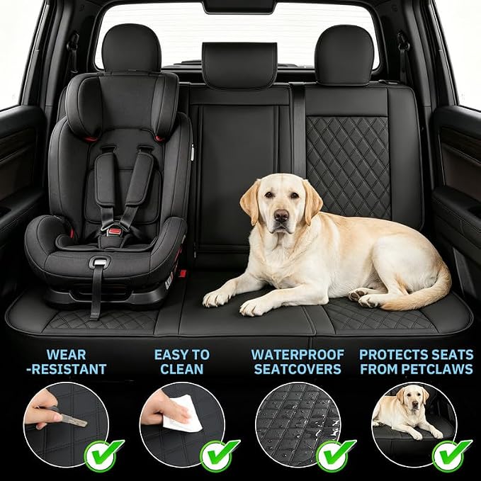 JAOGAUS Car Seat Covers Custom Fit for Chevy Silverado 1500 2007-2025 2026 | Nappa Leather 5 Seats Seat Cover Full Set for GMC Sierra 1500 Crew Cab Truck Pick-up Waterproof Breathable Airbag Compatible