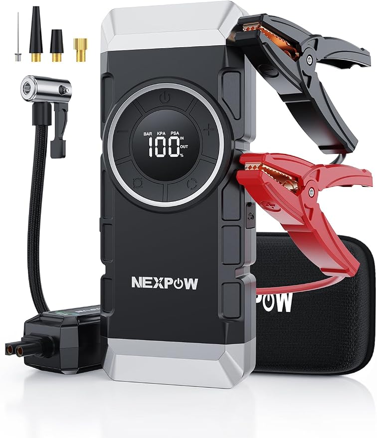 NEXPOW Car Battery Jump Starter with Air Compressor 3000A Peak,12V 150PSI Portable Jumpstart Box for Up to 8L Gas and 8L Diesel Engines, PD18W Quick Charging, Force Start Button