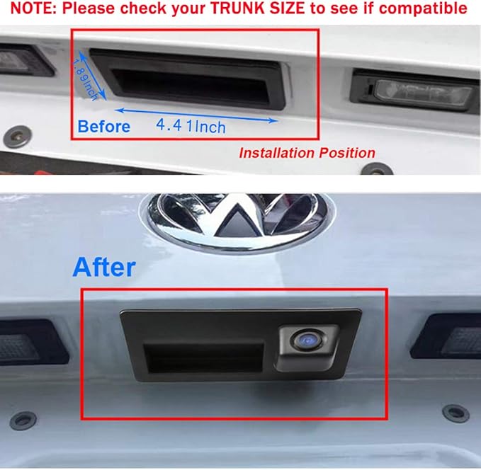 Vehicle Backup Camera with Dynamic Intelligent Trajectory Moving Guide Line for Audi A4L A5 A3 Q3 Q5 RS6 for VW Passat Tiguan Jetta Sharan Touareg Lavida Skoda, Car Rear View Trunk Handle Camera