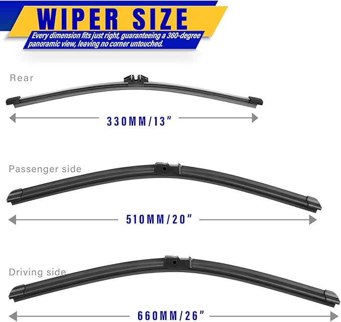 3 wipers Replacement for 2011-2017 BMW X3, Windshield Wiper Blades Original Equipment Replacement - 26"/20"/13" (Set of 3)