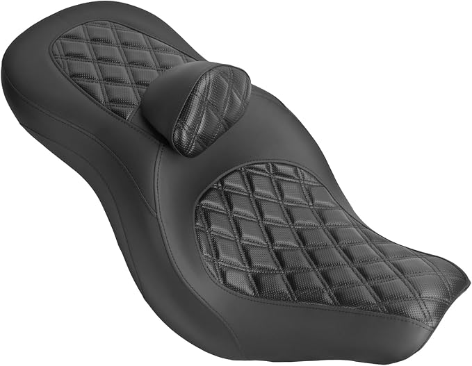 One-Piece Driver Passenger Seat Motorcycle 2-Up Seat with Driver Backrest Cushion Pad Compatible with Harley Softail Sport Glide FLSB Low Rider FXLR FXLRS FXLRST 2018-Later (Black Diamond Stitching)
