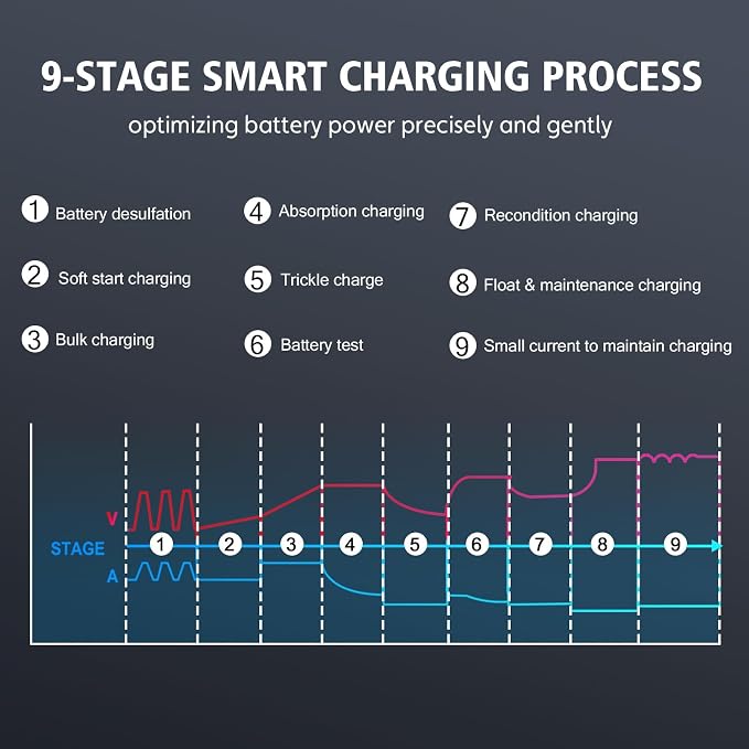 20 Amp Battery Charger 12V/24V Lithium LiFePO4 Lead Acid Fully Automatic Battery Maintainer, Car Battery Trickle Charger w/Overcharge Protection Repair for AGM, Deep Cycle Battery
