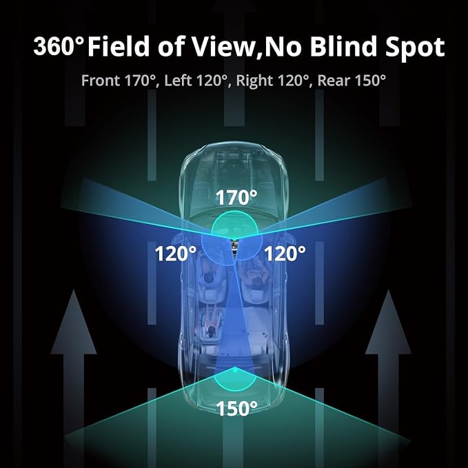Dash Cam Front and Rear Inside,4 Channel,IR Night Vision for Driver(Grey) | Loop Recording,3.16 Inch IPS Screen,Parking Mode,360° Dash Cam