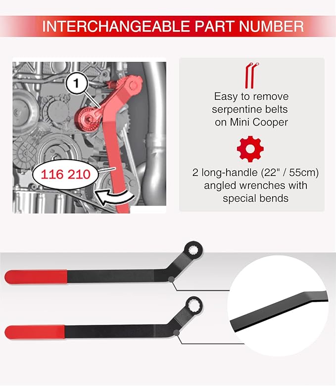 sixcow 2 Pack 1016 Serpentine Belt Tensioner Wrench Tool Set for All 2007+ Mini Cooper with N12, N14, N16, N18 Engines